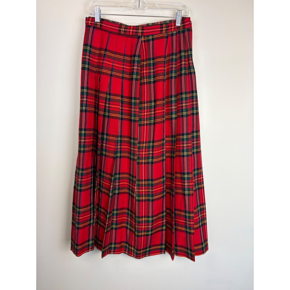 Vintage Breeches Plaid Maxi Skirt 14 Red Wool Pleated Tartan Preppy Academia